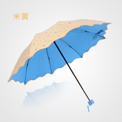 草莓在线视频观看入口伞遮阳伞 加厚黑胶彩胶公主防晒伞三折晴雨伞礼品伞
